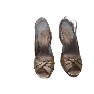 Lilly Pulitzer CHRISTINE WEDGE Slingback Gold Metallic Sandals Peep-toe Sz. 8.5